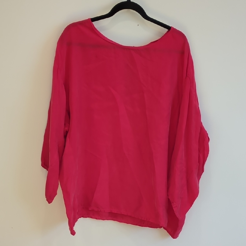 Johnny Was Pete & Greta Pink Red 3/4 sleeve Blouse Size Large Minimalist Boho